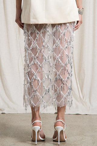 Sequin Beaded Sheer Midi Skirt