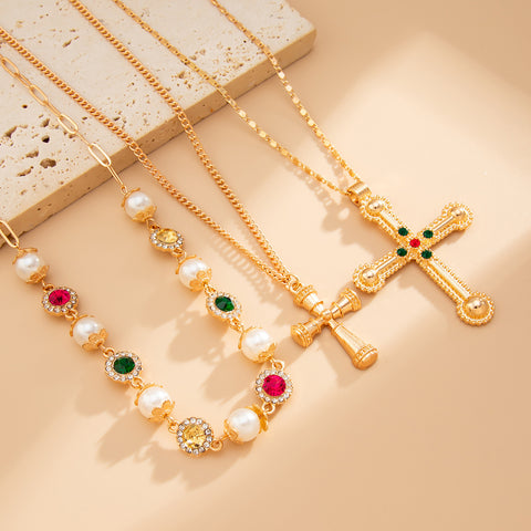 Layered Cross Heart Pendant Necklace
