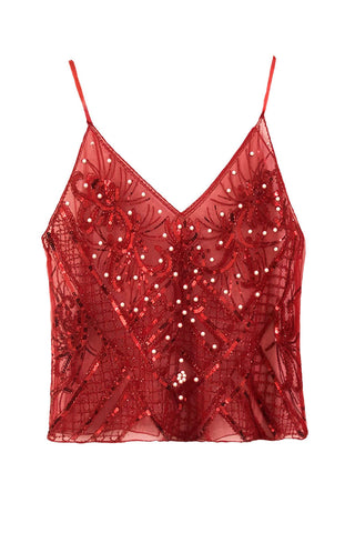 Sequin Geometric Beaded V-Neck Cami