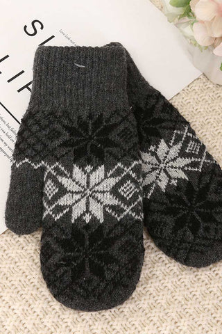 Snowflake Knit Ribbed Cuff Mittens