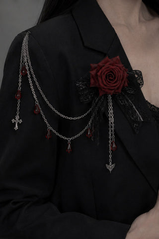 Floral Lace Bow Chain Shoulder Brooch