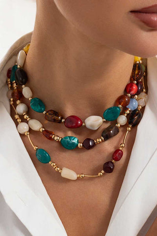 Multi-Strand Polished Stone Bead Necklace