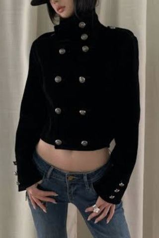 Double-Breasted Mock Neck Crop Jacket