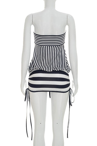 Strapless Striped Casual Dress