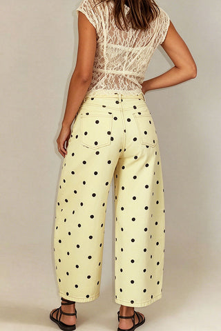 Polka Dot High-Waist Barrel Jeans