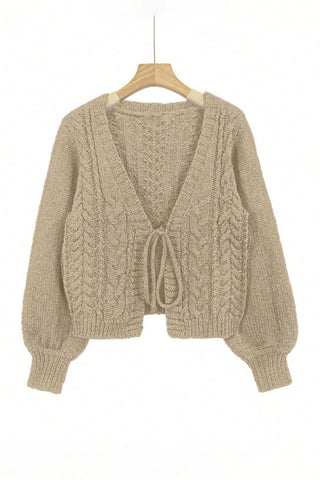 Cable Knit V-Neck Tie Front Cardigan