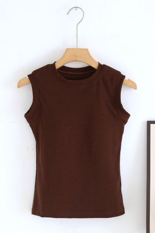 Ribbed Round Neck Sleeveless Tank