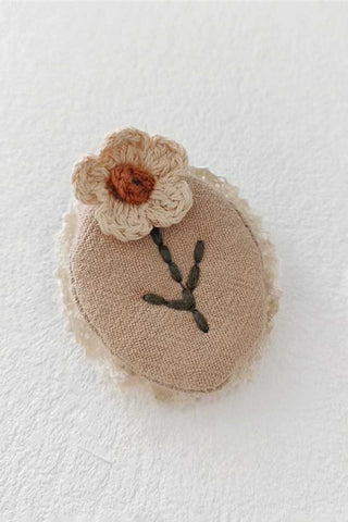Floral Crochet Lace and Plaid Brooch