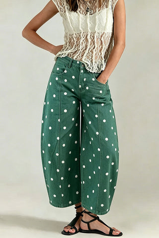 Polka Dot High-Waist Barrel Jeans
