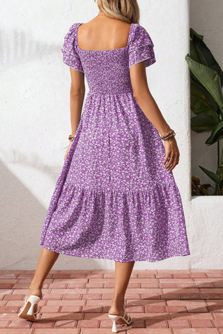 Smocked Ruffle Sleeve Casual Dress