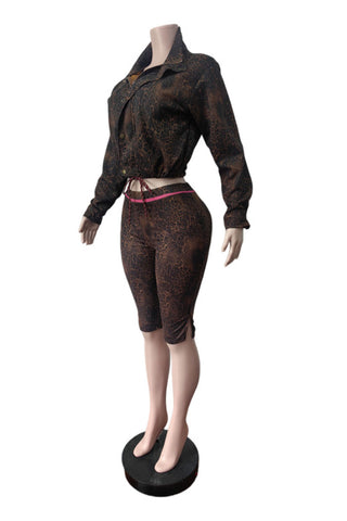 Leopard Print Crop Top and Shorts Set