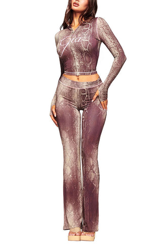 Leopard Print Hoodie and Flare Pants Set