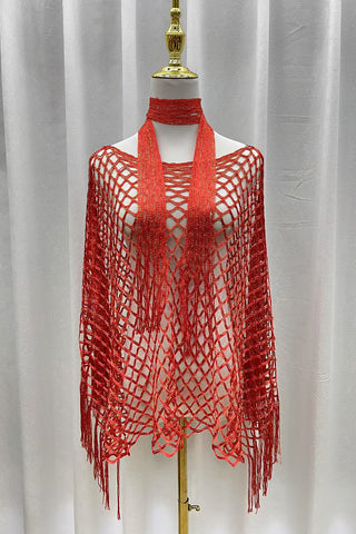 Open-Knit Fringe-Detail Top