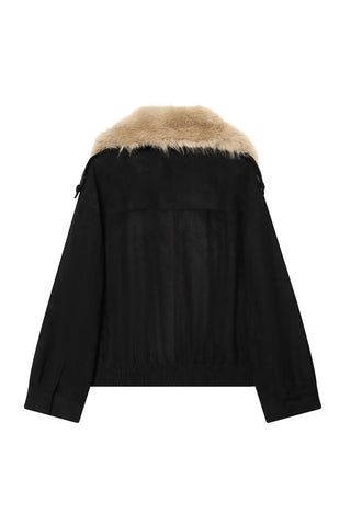 Faux Fur Collar Bomber Jacket