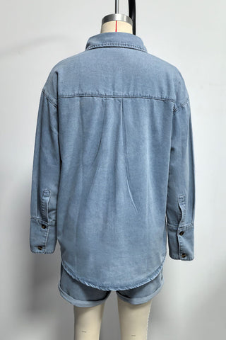 Denim Shirt and Cuffed Short Set