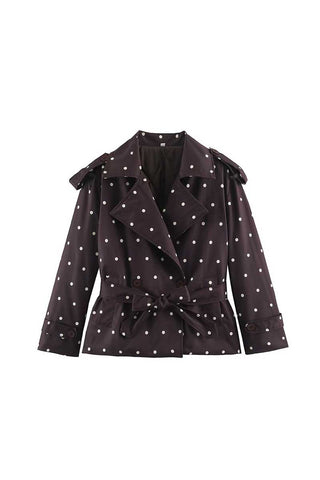 Plaid Polka Dot Belted Trench Jacket