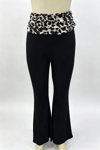 Polka Dot Ruched Waist Flare Casual Pants