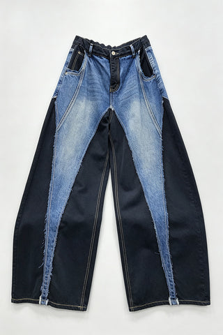 Patchwork Wide-Leg Baggy Jeans