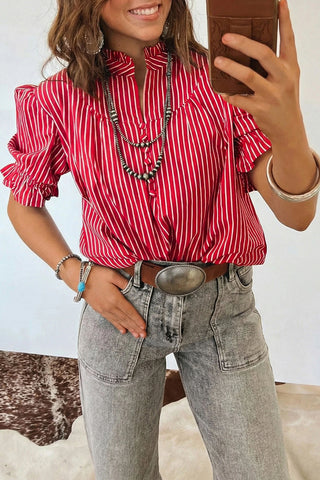 Ruffled Puff Sleeve Button Blouse