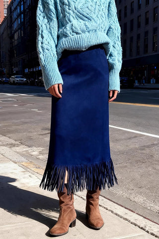 Fringe Hem Slip Midi Skirt
