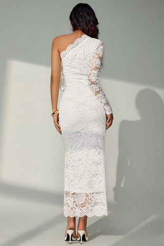 One-Shoulder Lace Midi Dress