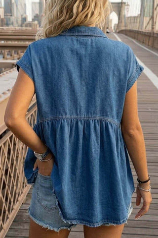 Button-Front Short Sleeve Top