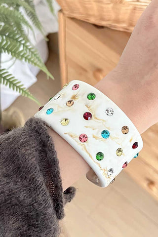 Marbled Rhinestone Wide Cuff Bracelet