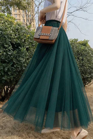 Sheer Tulle High-Waist A-Line Midi Skirt