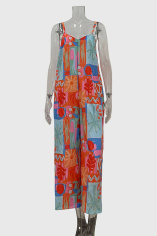 Abstract Print Spaghetti Strap Wide-Leg Jumpsuit