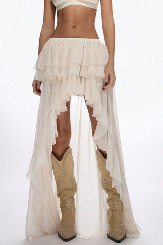 Tiered Ruffle High-Low Midi Skirt