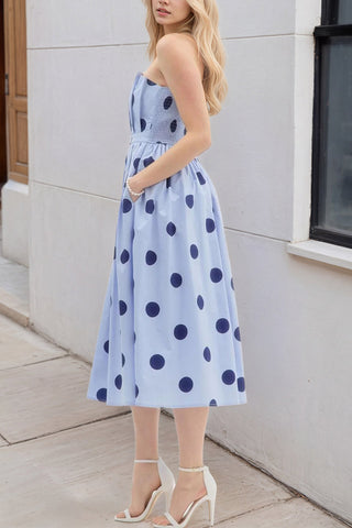 Strapless Polka Dot Midi Dress