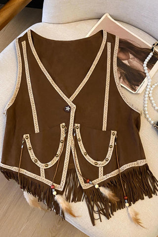 Fringe Detail Button-Front Vest