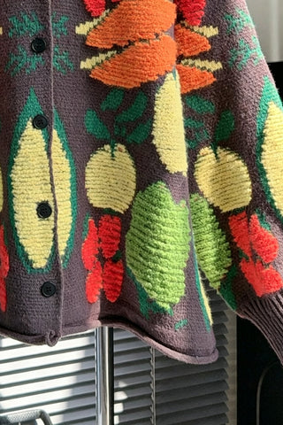 Fruit Print Crew Neck Button Cardigan