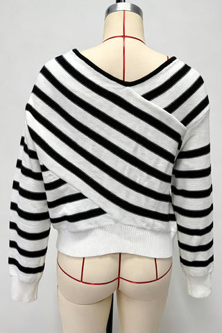 Striped Asymmetric Off-Shoulder Sweater