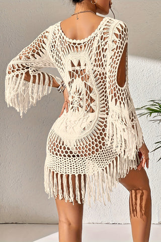 Crochet Fringe Bell Sleeve Mini Dress