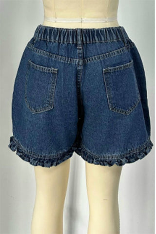 Ruffle-Hem High-Waist Denim Shorts