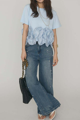 Ruffle-Accented Casual T-Shirt