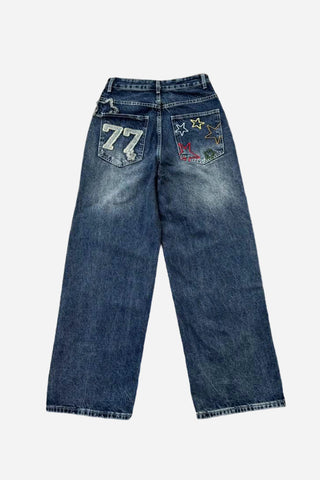 Star Patch Wide Leg Jeans