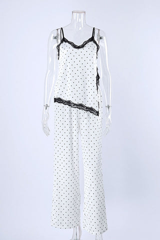 Polka Dot Lace Trim Cami Pajama Set
