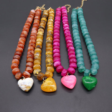 Heart-Pendant Beaded Necklace