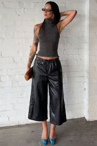 Drawstring Wide-Leg Cropped Pants