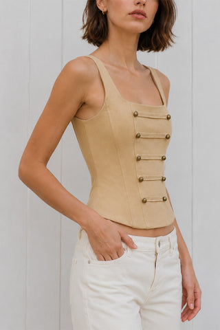 Square Neck Button Front Tank Top