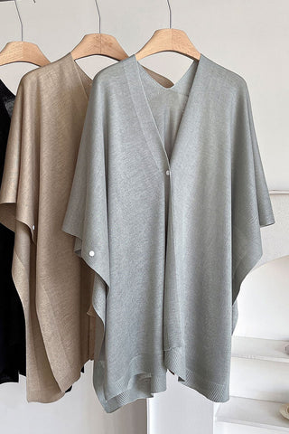 V-Neck Open Front Knit Cape
