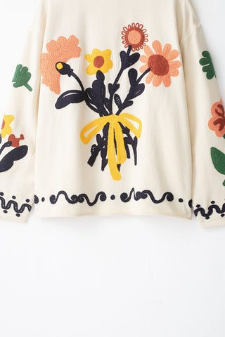 Floral Motif Button Front Cardigan