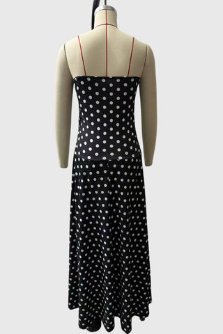Polka Dot Strapless Ruched Maxi Dress