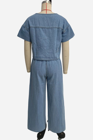 Tie-Front Denim Wide-Leg Pants Set