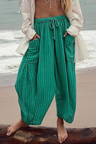 Elastic Waist Pocket Wide Leg Pants