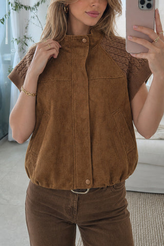 Knit Shoulder Suede Mock Neck Vest
