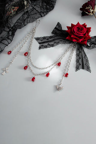 Floral Lace Bow Chain Shoulder Brooch