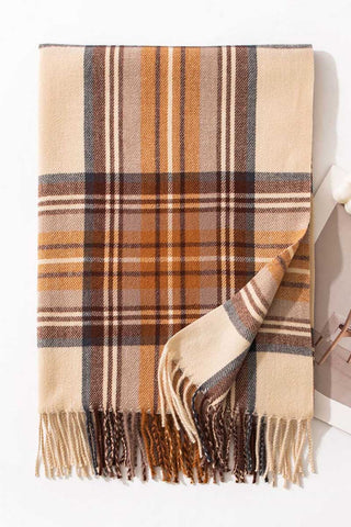Plaid Fringed Wrap Scarf